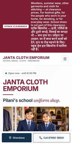 Janta Cloth Emporium website on a phone